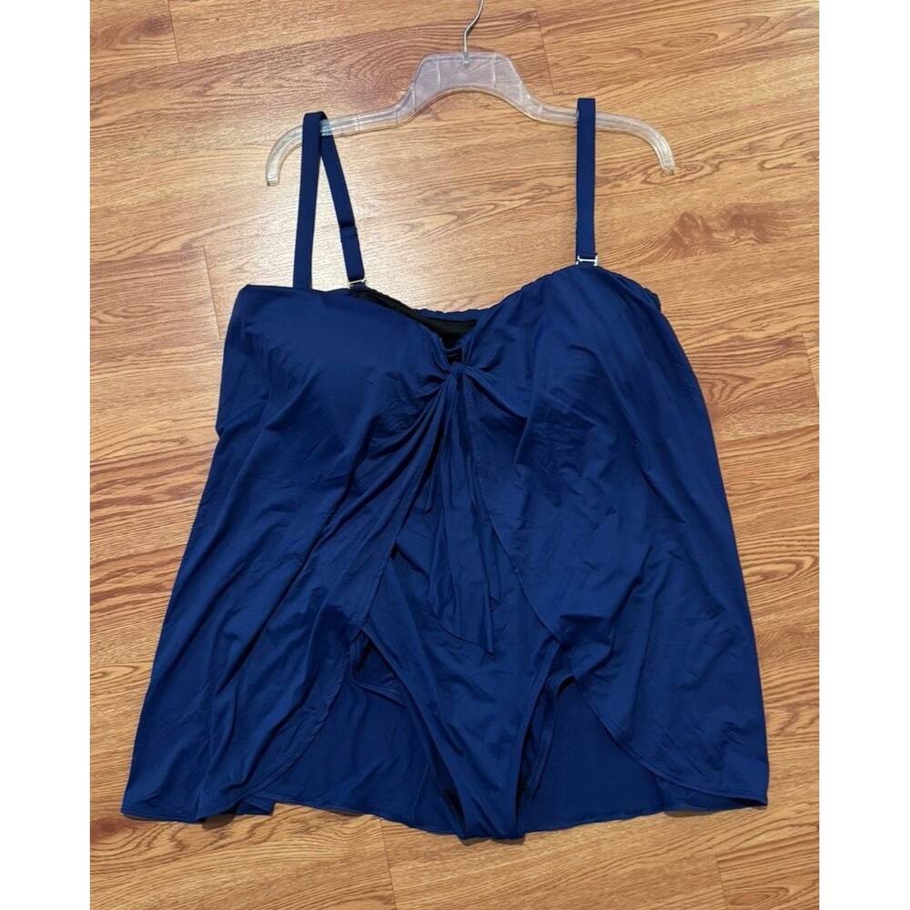 Ralph Lauren Plus 18W Blue Flyaway One-Piece Swimsuit Navy Blue Removable Straps
